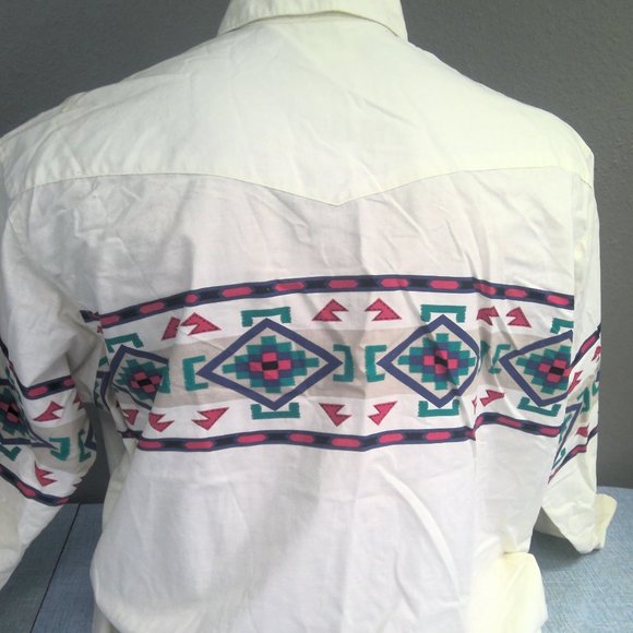 Vintage Express Riders Pearl Snap Shirt Long Sleeve Aztec Print Men's XL - Picture 3 of 8